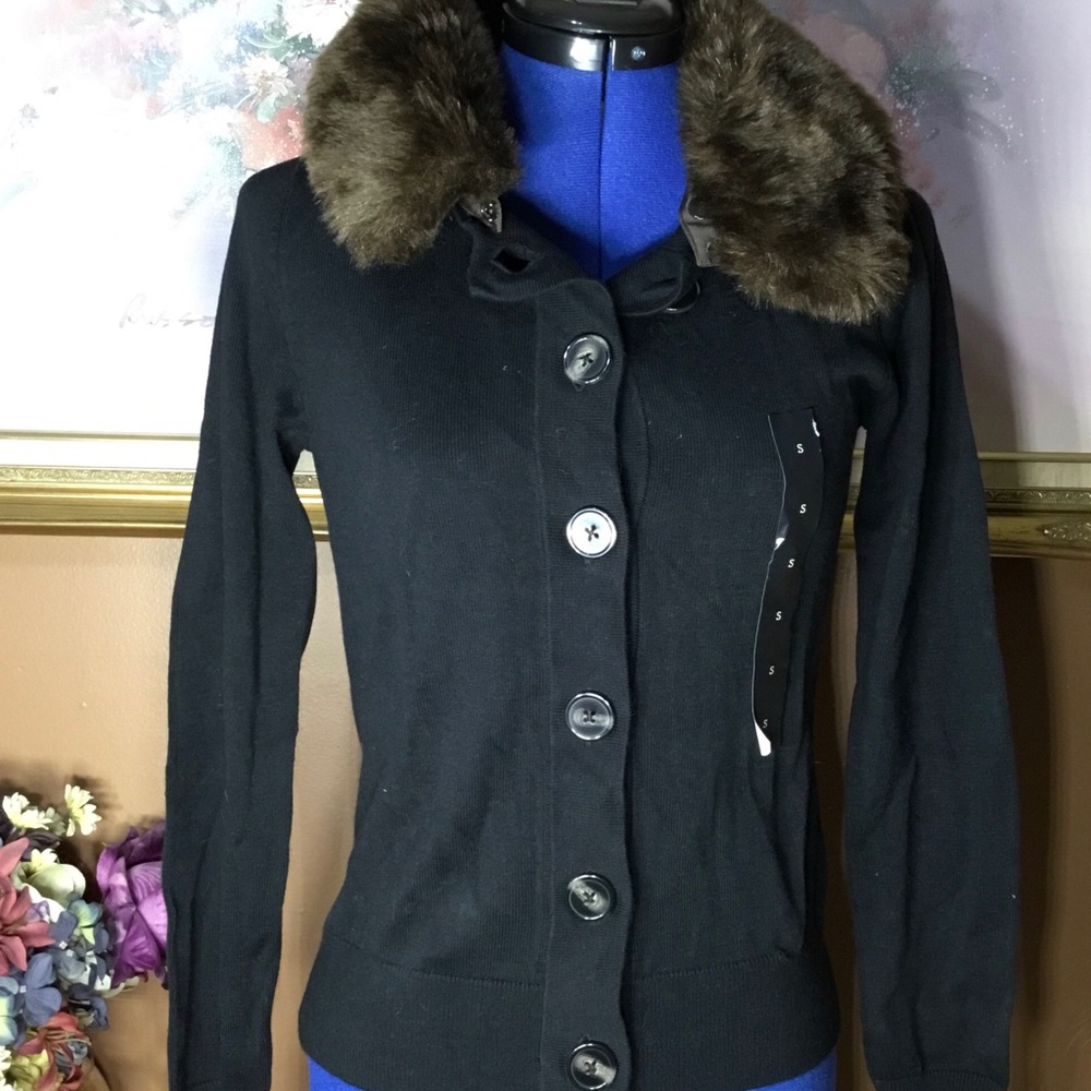 Banana Republic Faux Fur Collar Cardigan Small NWT